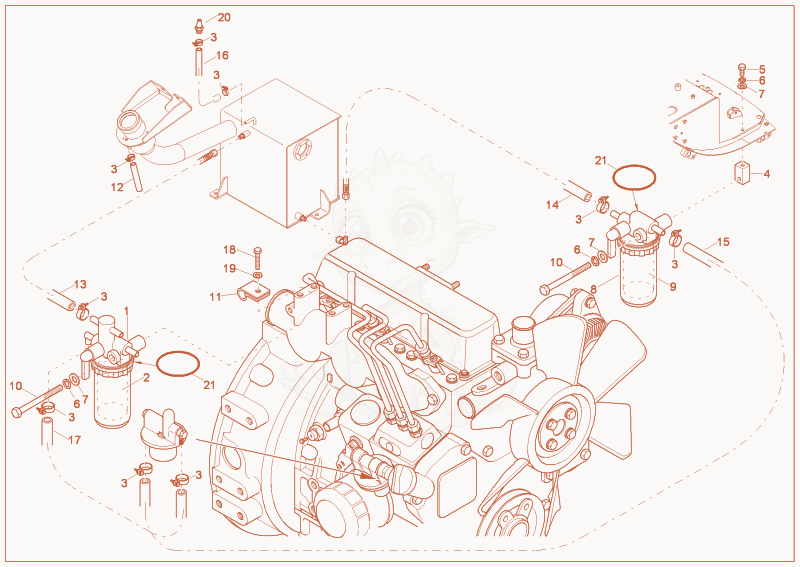 Exploded parts diagram of the fuel system of a Wacker Neuson 1403RD, with numbered balloons