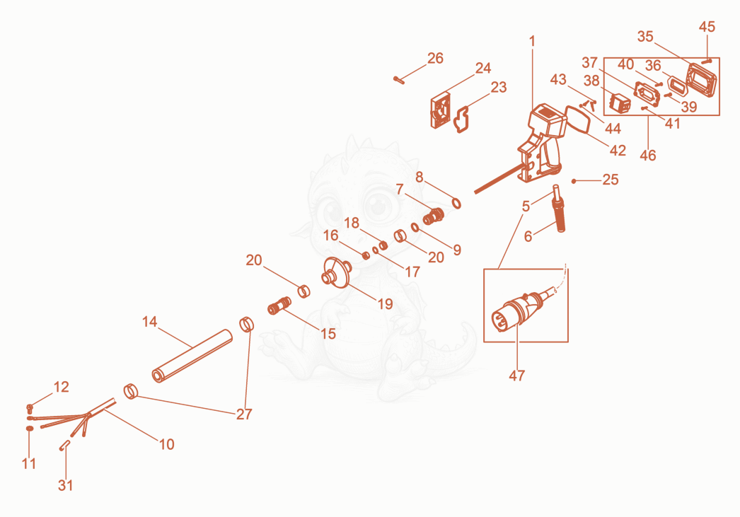 Exploded parts diagram of the Hose connection of a Wacker Neuson IRSEN57K/115, with numbered balloons