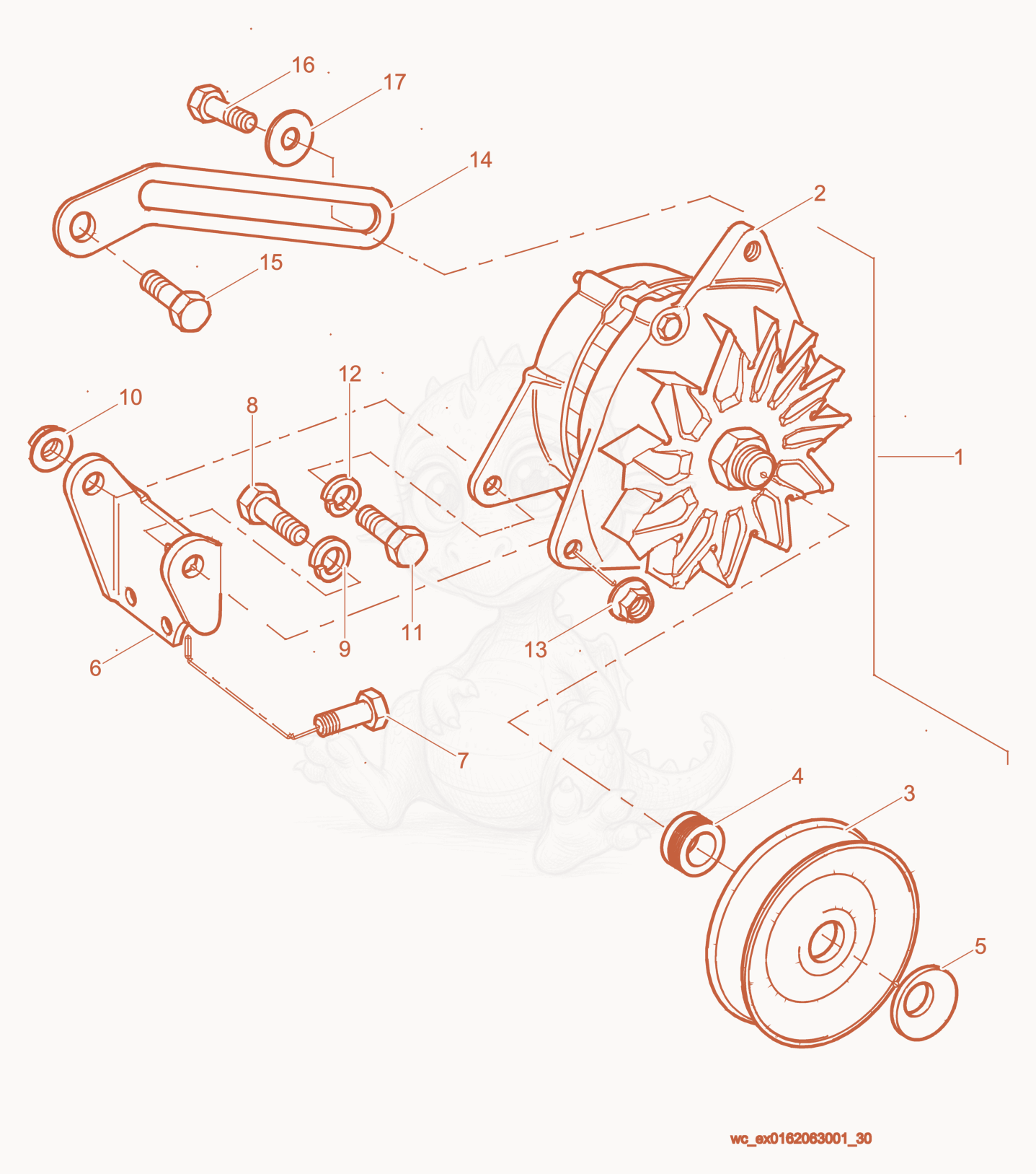Exploded parts diagram of the Alternator of a Wacker Neuson RD27-120, with numbered balloons