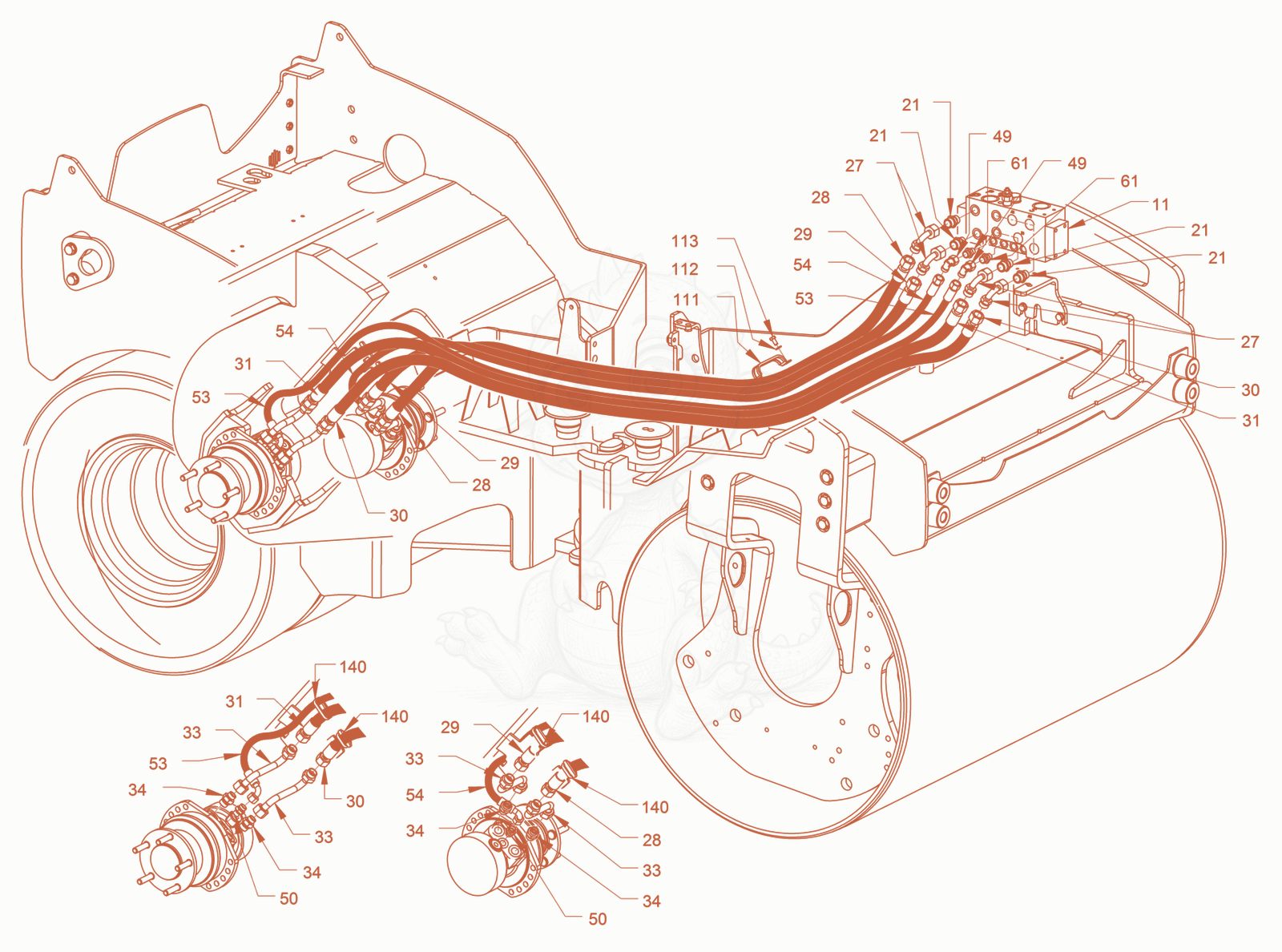 Exploded parts diagram of the advance drive of a Wacker Neuson RD45-140C, with numbered balloons