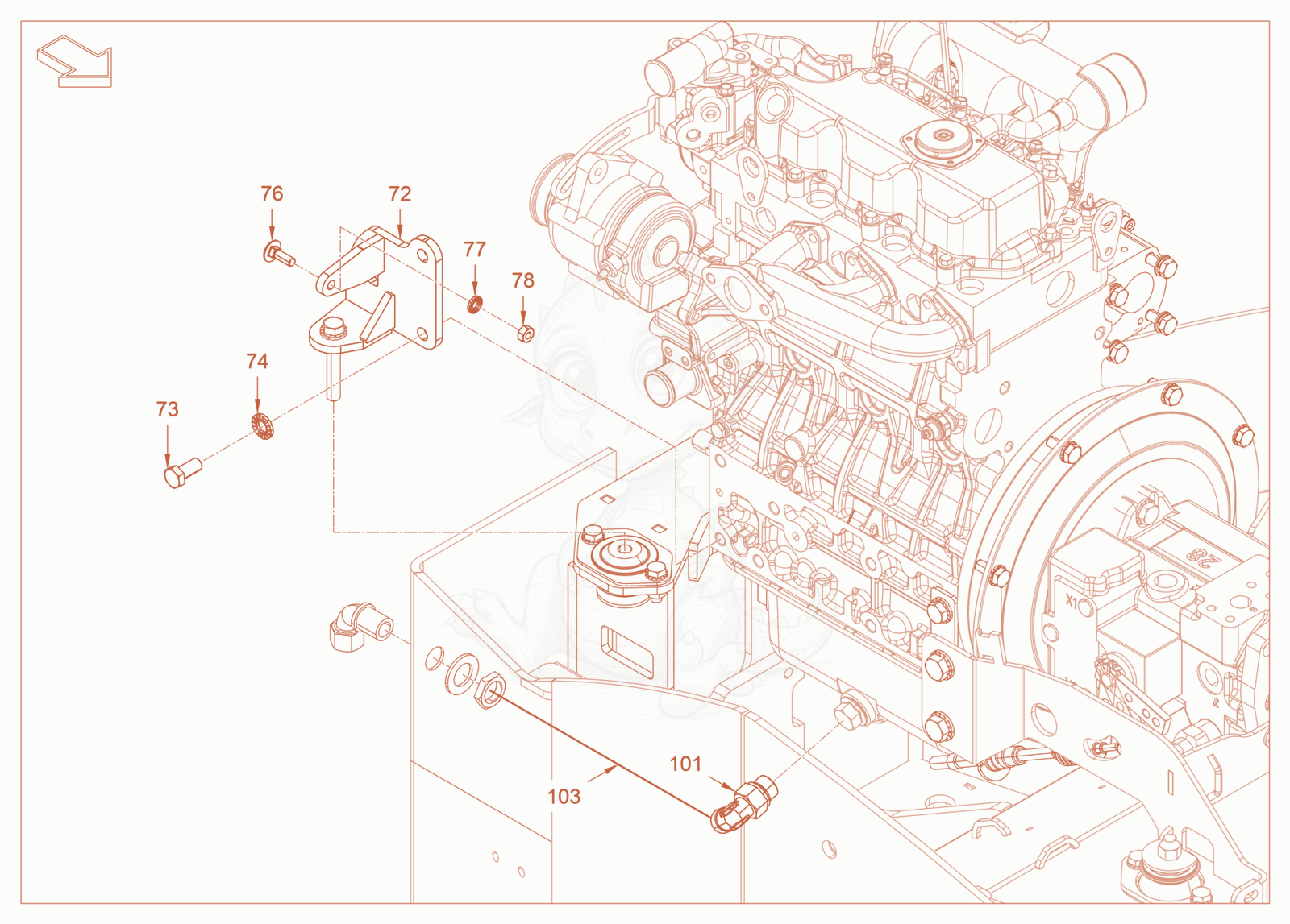Exploded parts diagram of the pump drive and engine assembly of a Wacker Neuson RD28-120CCN, with numbered balloons