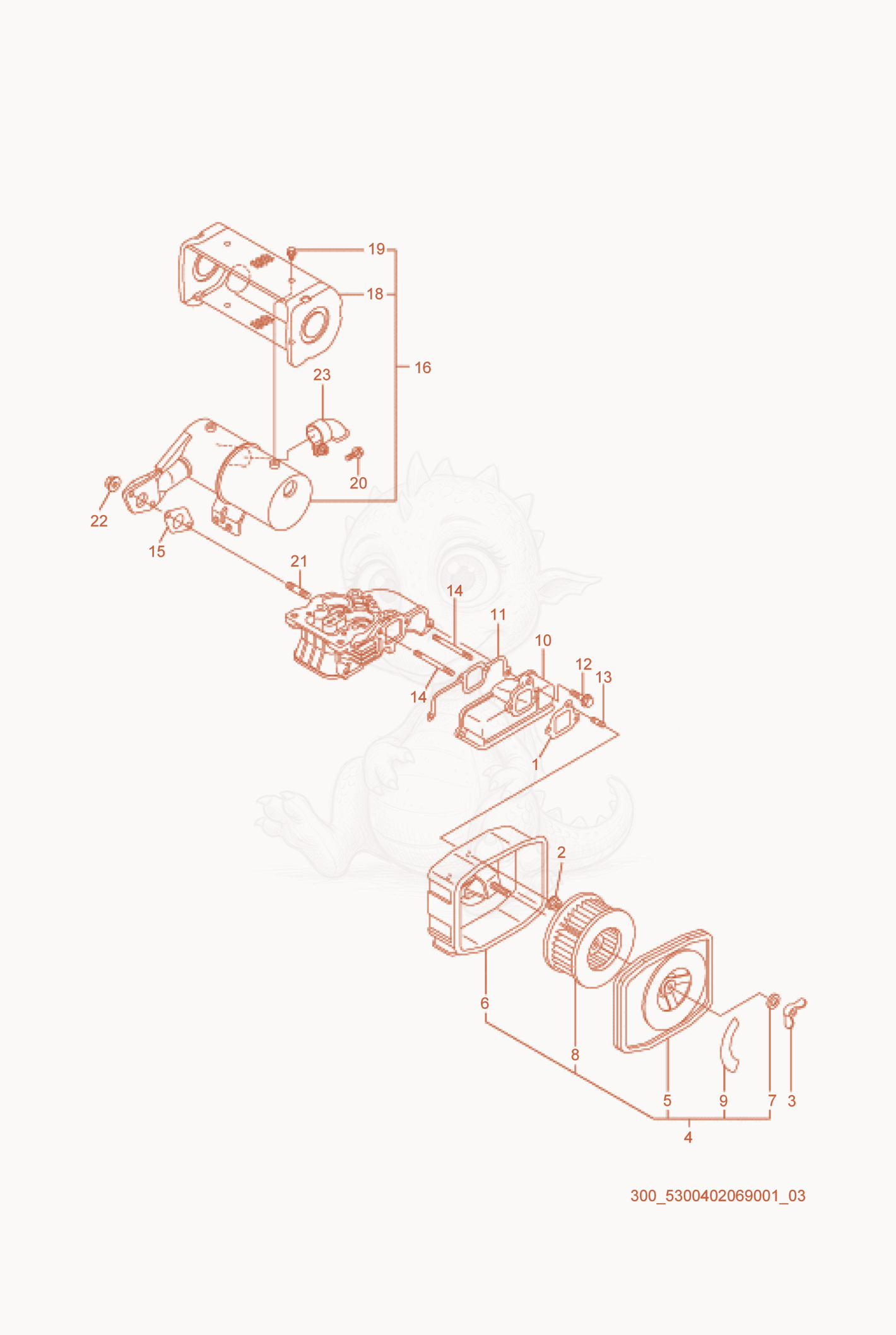 Despiece del Air Cleaner/Muffler de una máquina Wacker Neuson D3.5Y3, con globos numerados