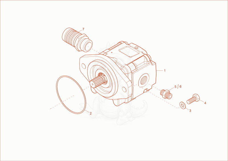 Exploded parts diagram of the gear pump of a Wacker Neuson DW100, with numbered balloons
