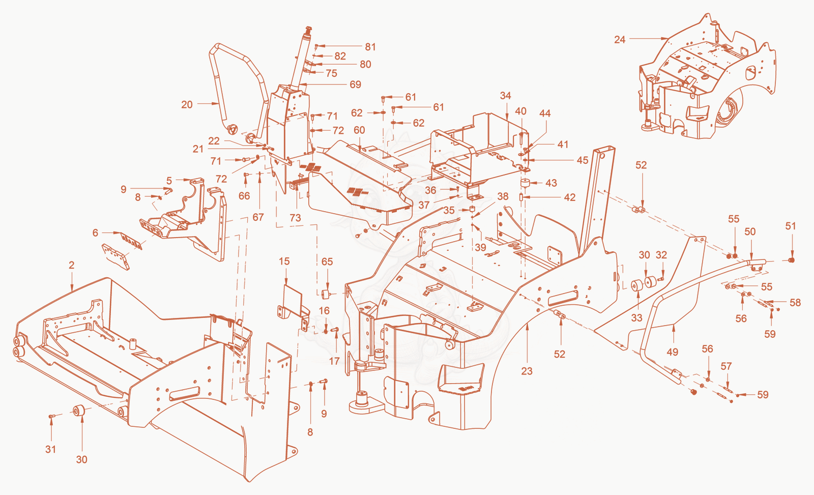 Exploded parts diagram of the main frame and assemblies of a Wacker Neuson RD40-130O, with numbered balloons