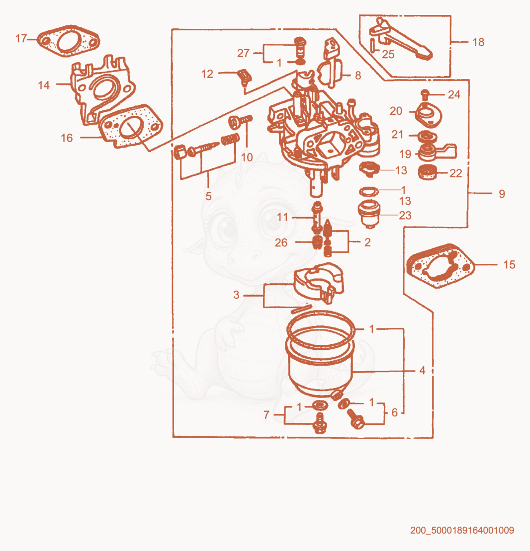 Exploded parts diagram of the Carburetor cpl. of a Wacker Neuson PT3A, with numbered balloons