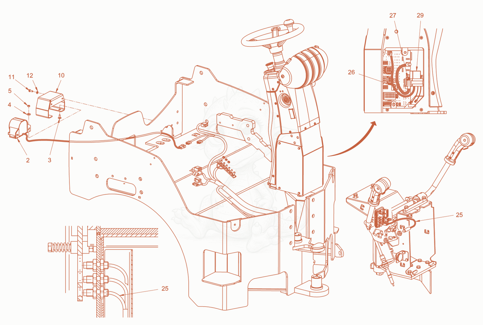 Exploded parts diagram of the back-up alarm self adjusting of a Wacker Neuson RD45-140, with numbered balloons