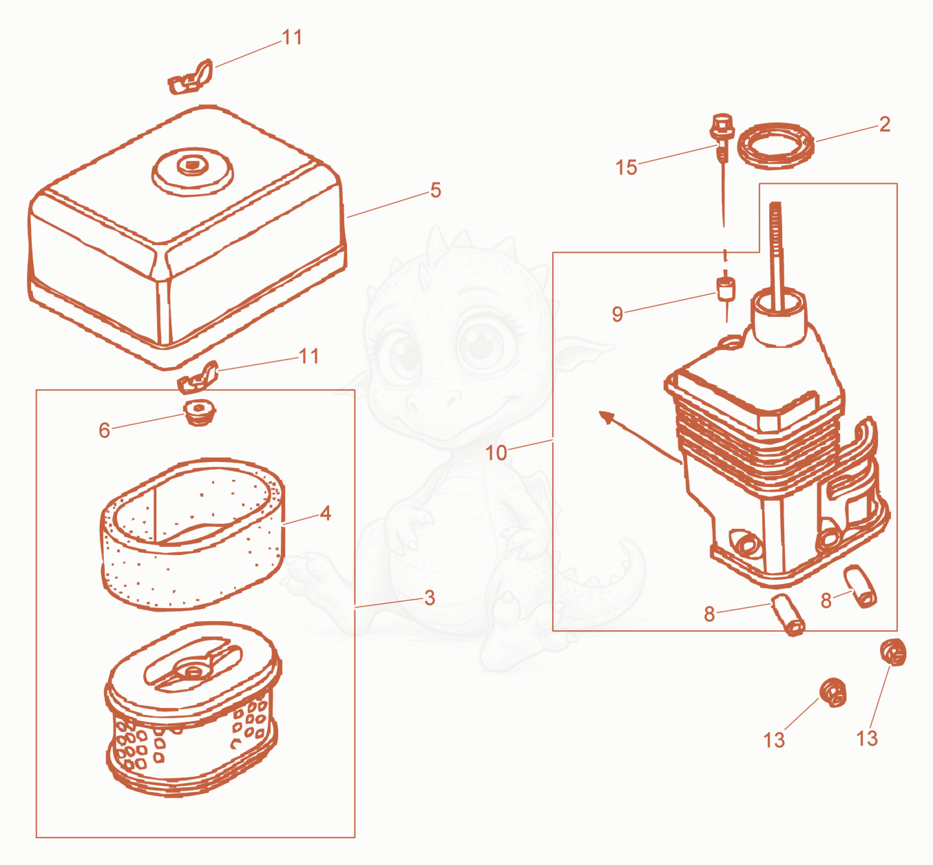 Exploded parts diagram of the Air Cleaner of a Wacker Neuson PDI3A, with numbered balloons