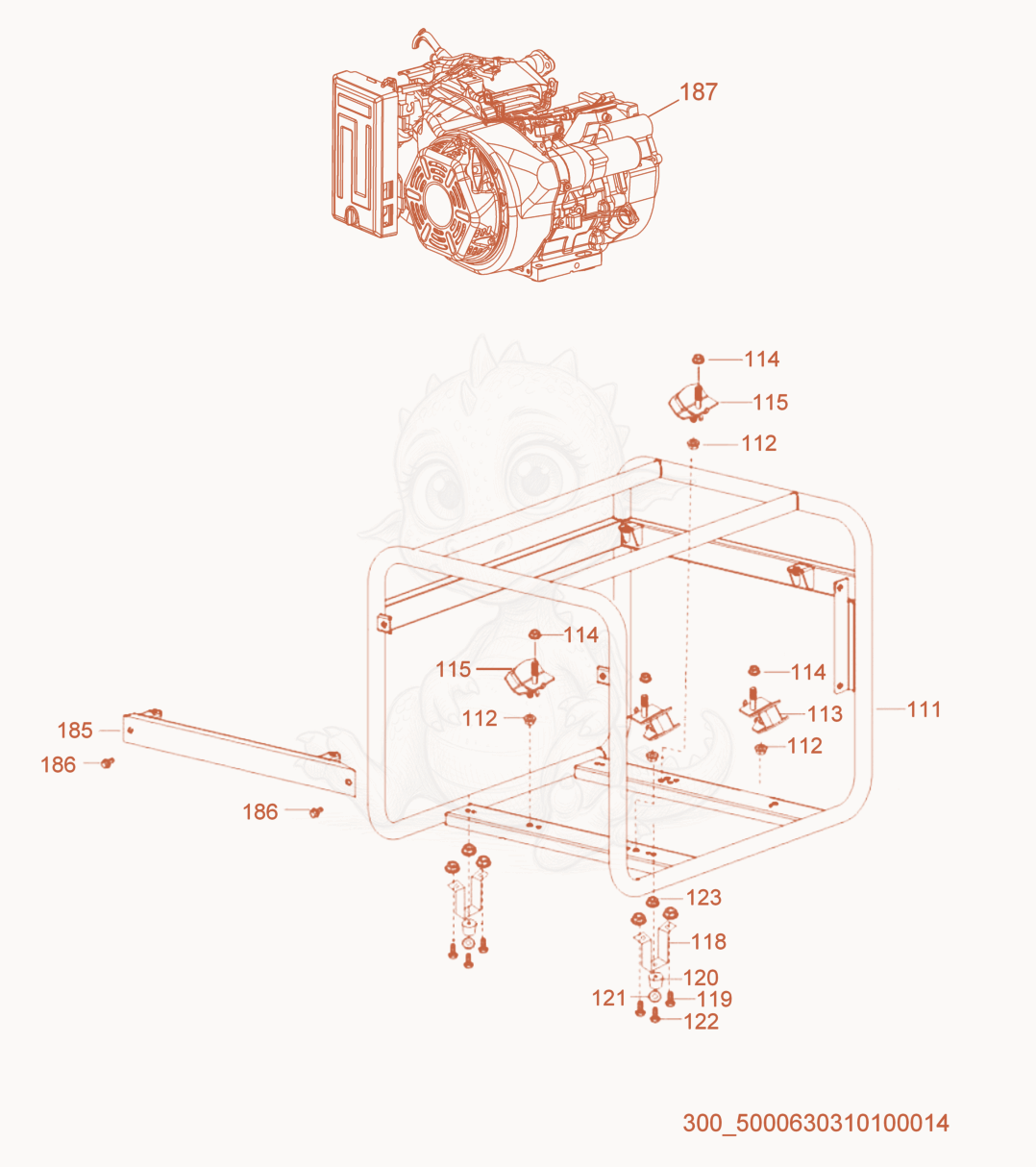 Exploded parts diagram of the Frame cpl. of a Wacker Neuson MG5, with numbered balloons