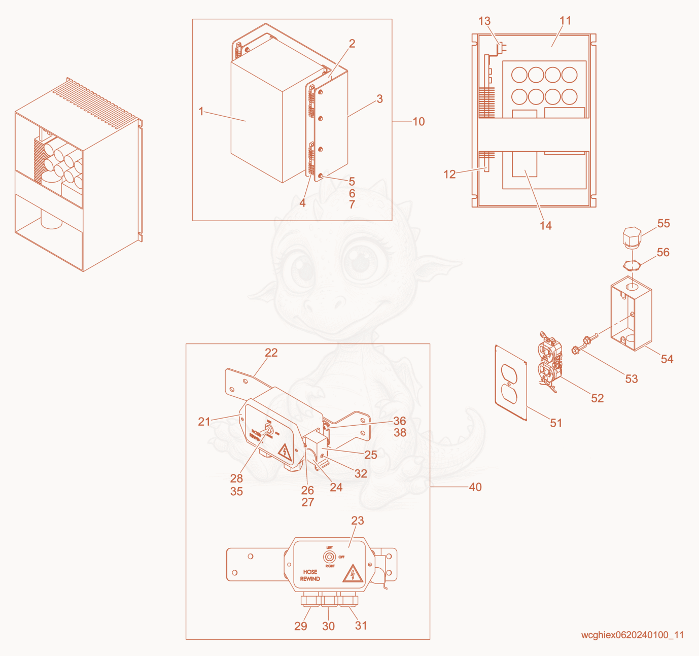 Exploded parts diagram of the Electrical Components of a Wacker Neuson CH5000, with numbered balloons