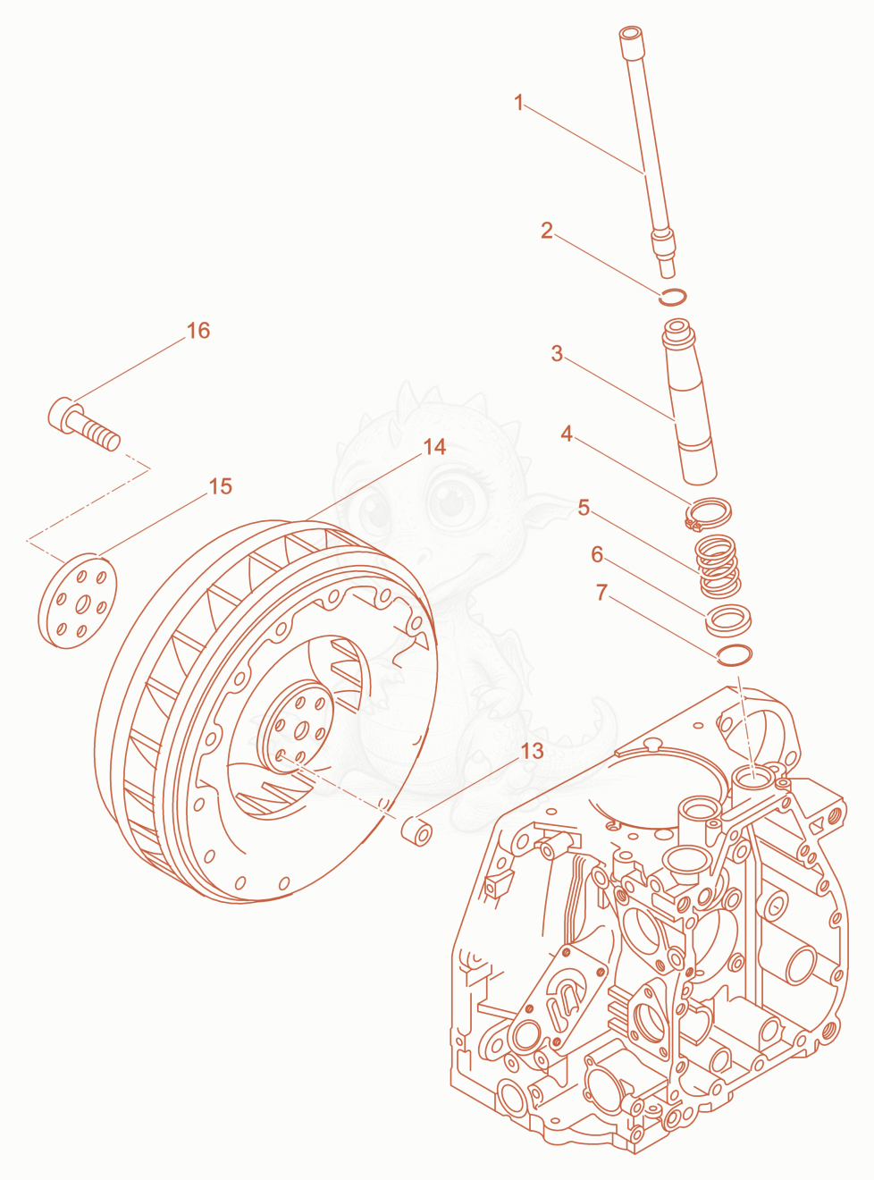 Despiece del Push rod, Fly wheel de una máquina Wacker Neuson DPU5545HECH, con globos numerados