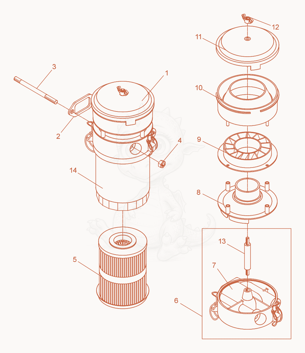 Exploded parts diagram of the Air Filter-dry of a Wacker Neuson DPU2440F, with numbered balloons