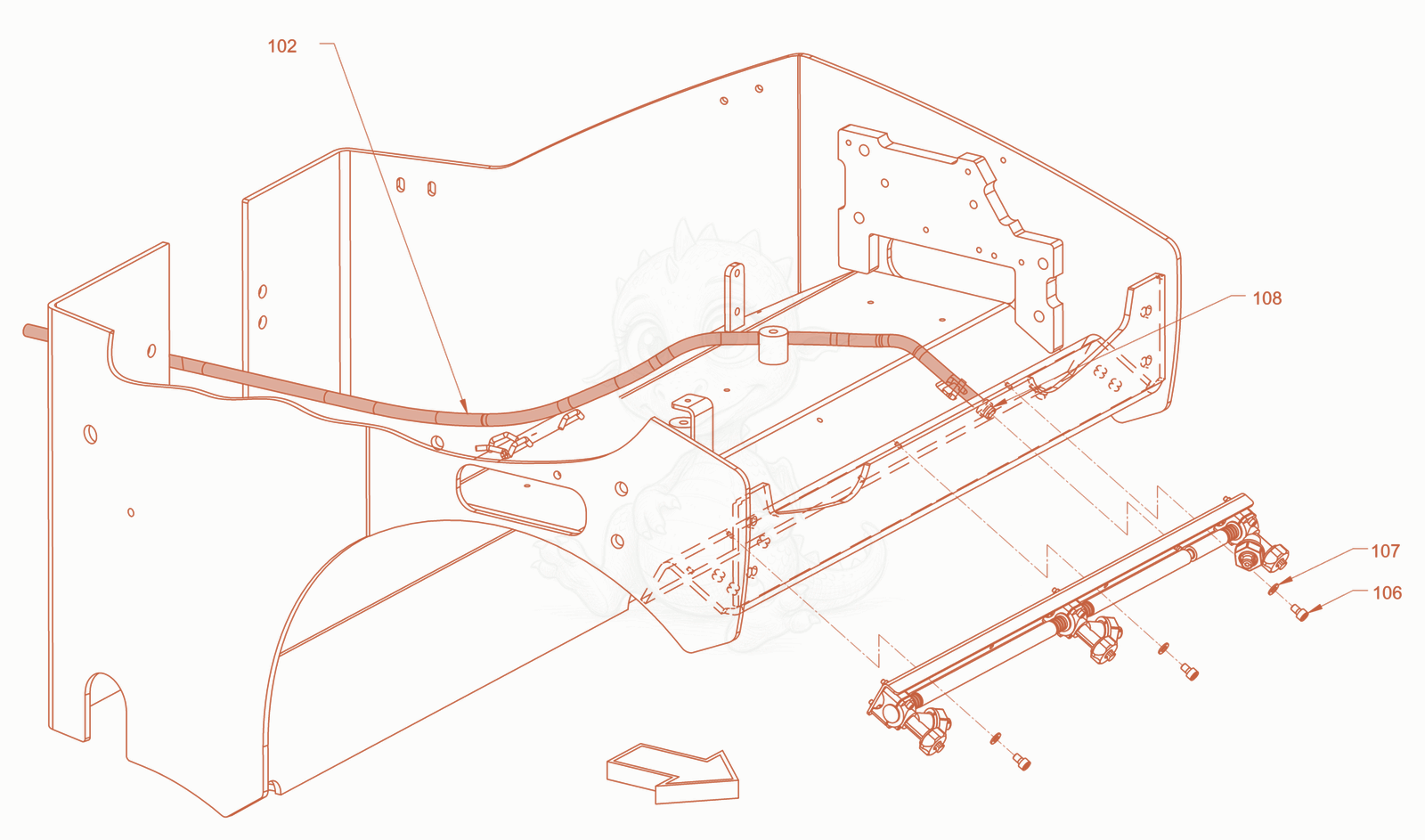 Exploded parts diagram of the sprinkling of a Wacker Neuson RD28-120DPF, with numbered balloons