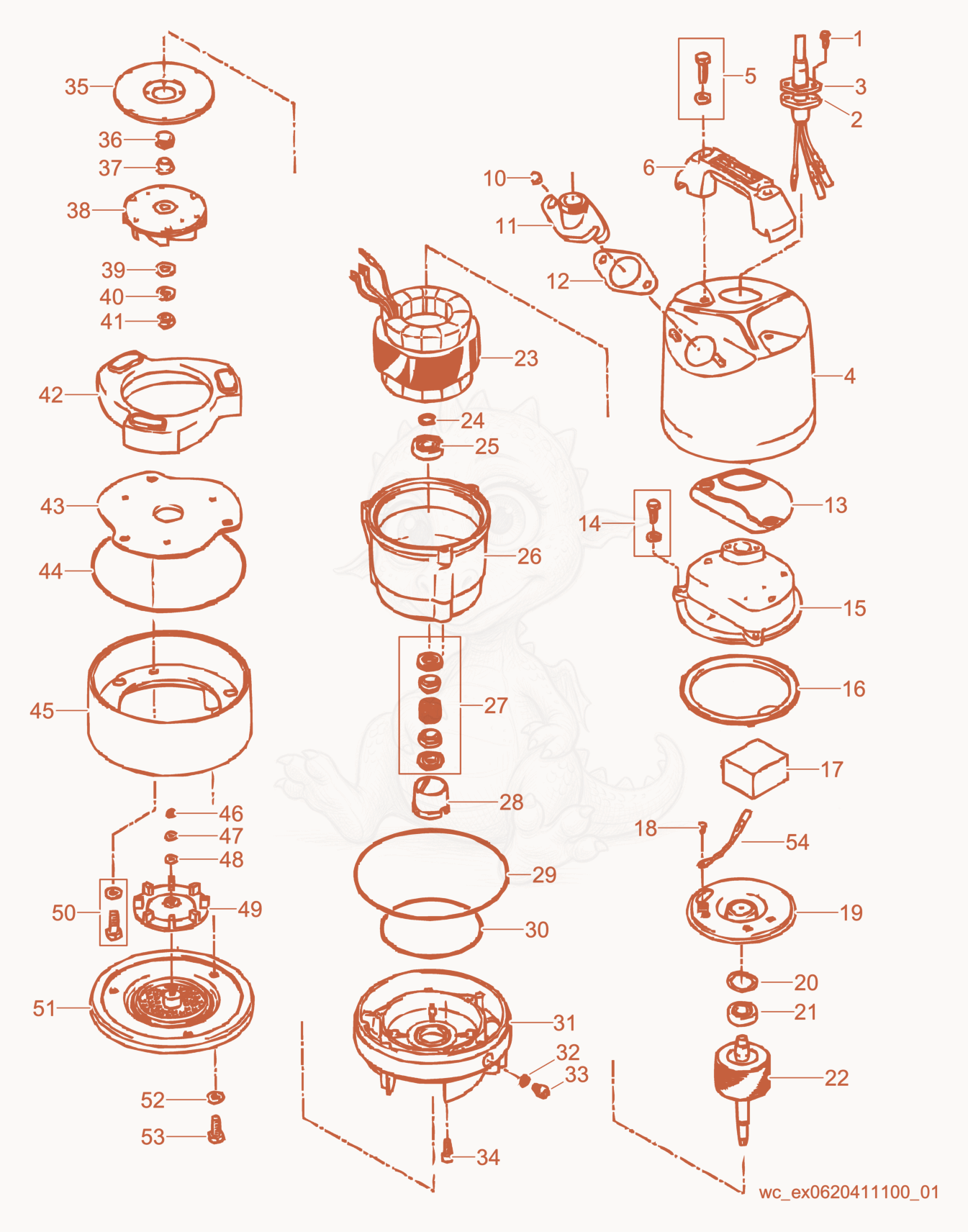 Exploded parts diagram of the Pump Components of a Wacker Neuson PSR1500, with numbered balloons