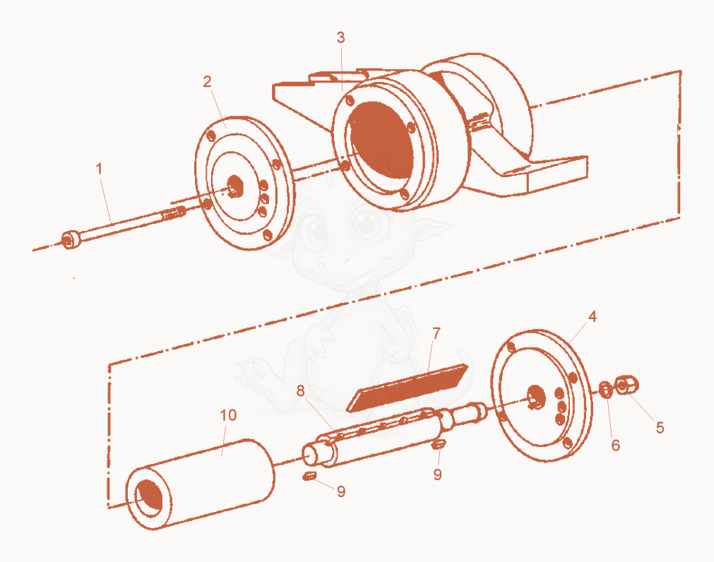 Despiece del External Vibrator cpl. de una máquina Wacker Neuson PAR10/2, con globos numerados