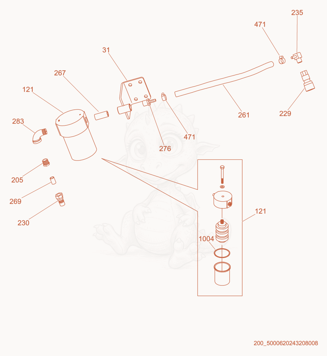 Exploded parts diagram of the Fuel Filter of a Wacker Neuson HSH700G, with numbered balloons