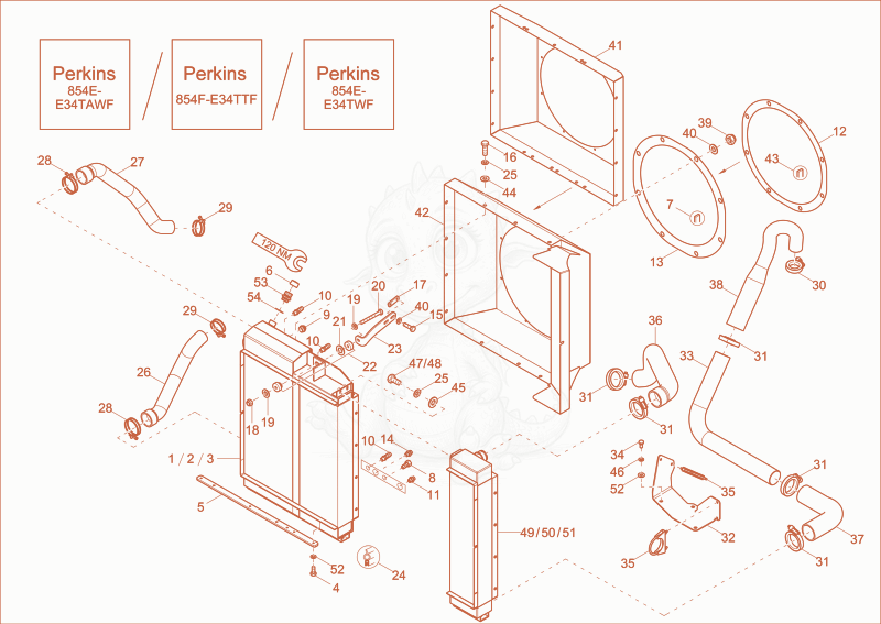 Exploded parts diagram of the combicooler of a Wacker Neuson DW60, with numbered balloons