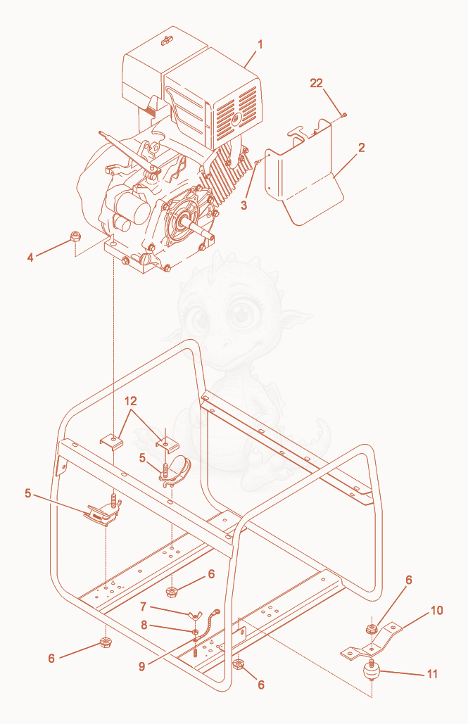 Exploded parts diagram of the Engine Compartment of a Wacker Neuson G5.7AE, with numbered balloons