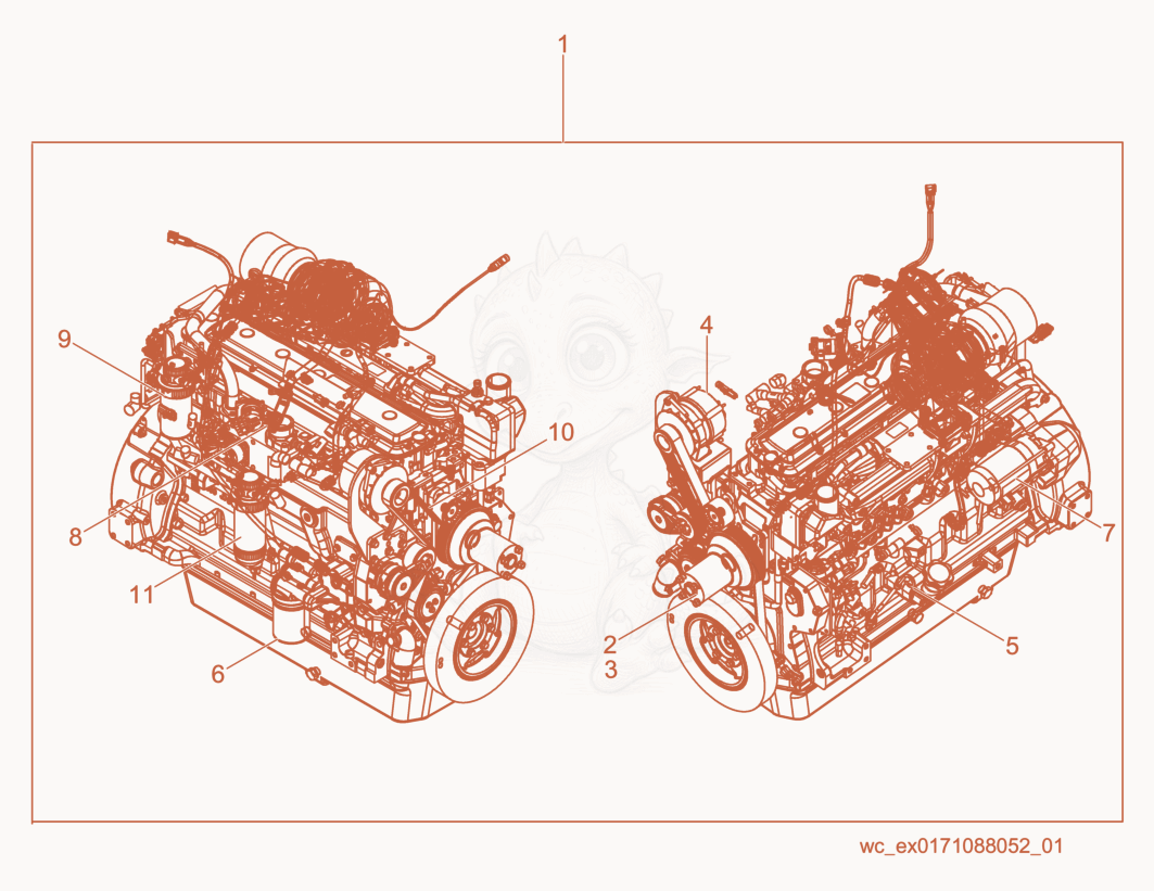 Exploded parts diagram of the Engine-Deere of a Wacker Neuson G240, with numbered balloons