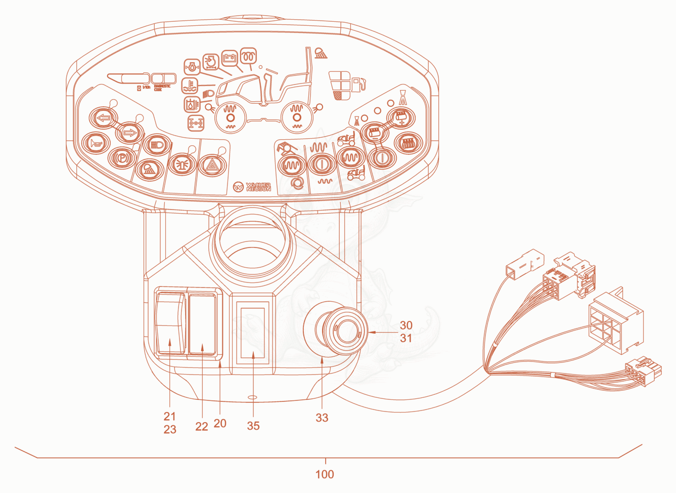 Exploded parts diagram of the Instrument panel of a Wacker Neuson RD40-130, with numbered balloons