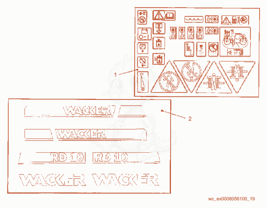 Despiece del Labels de una máquina Wacker Neuson RD10, con globos numerados