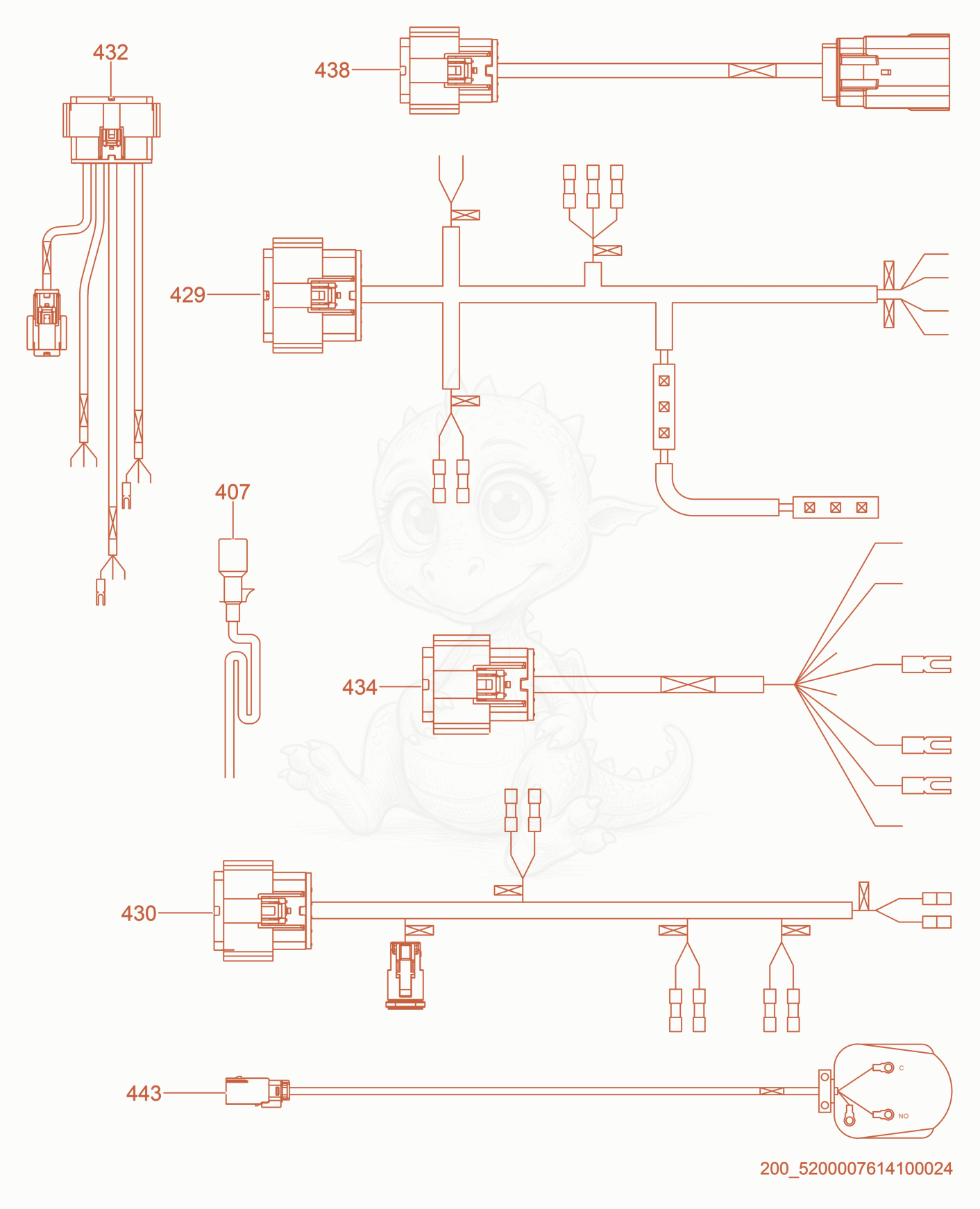 Exploded parts diagram of the Wiring harness of a Wacker Neuson HSH380S, with numbered balloons