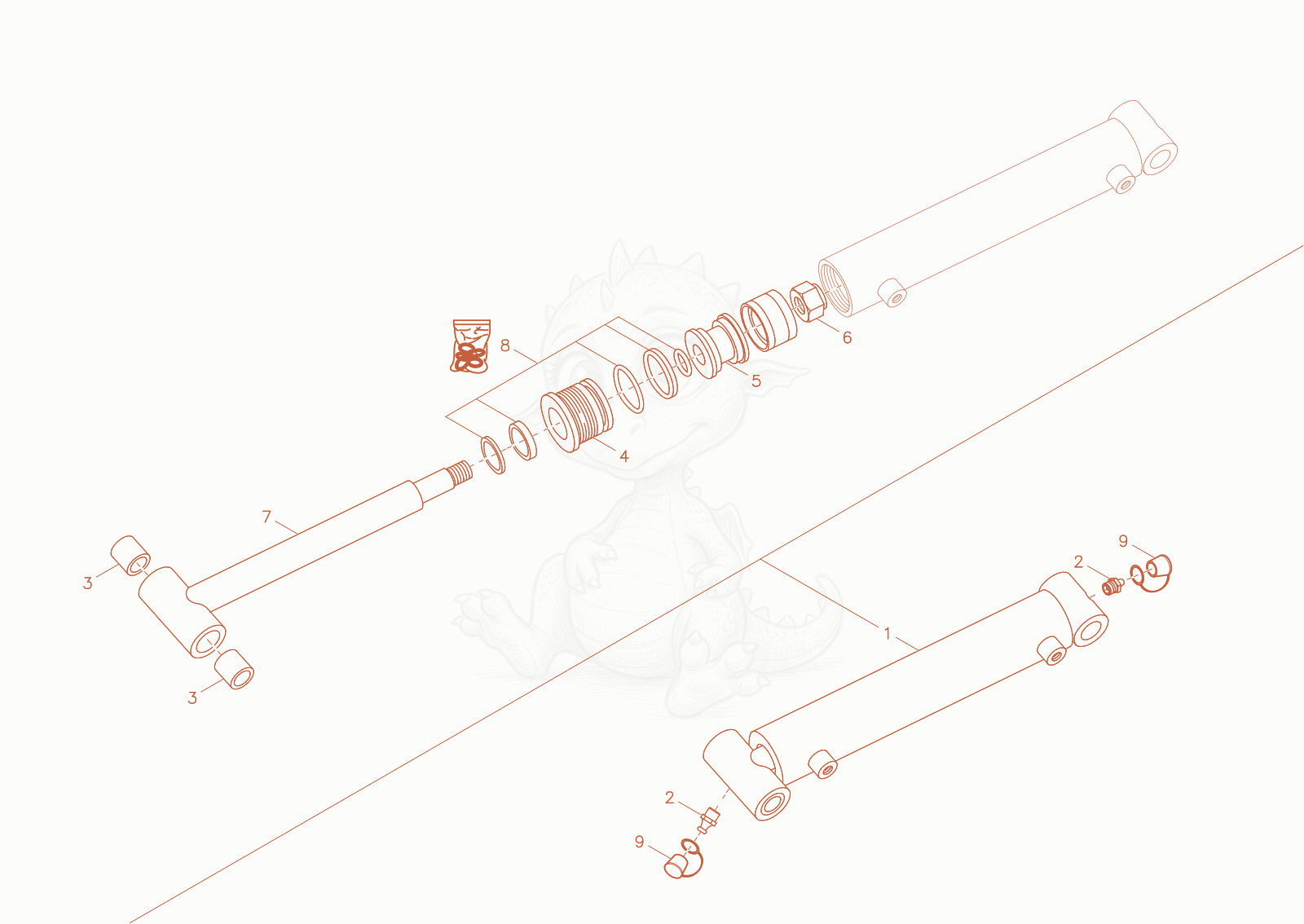 Exploded parts diagram of the CYLINDER of a Wacker Neuson DT05E, with numbered balloons