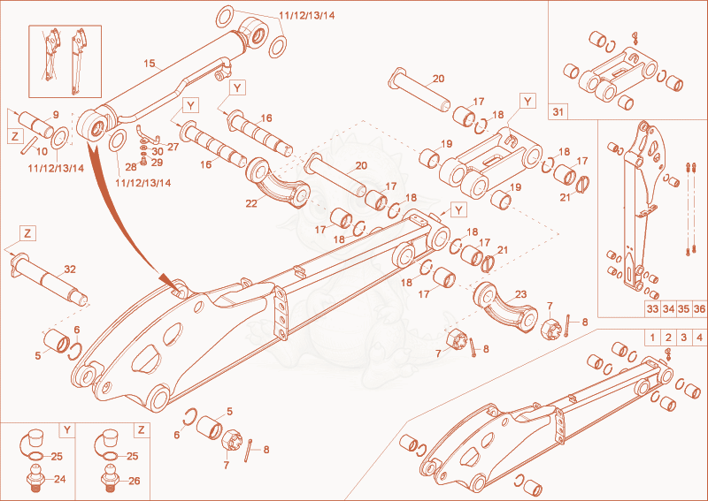 Despiece del DIPPER ARM LONG (OPTION) de una máquina Wacker Neuson 28Z3, con globos numerados
