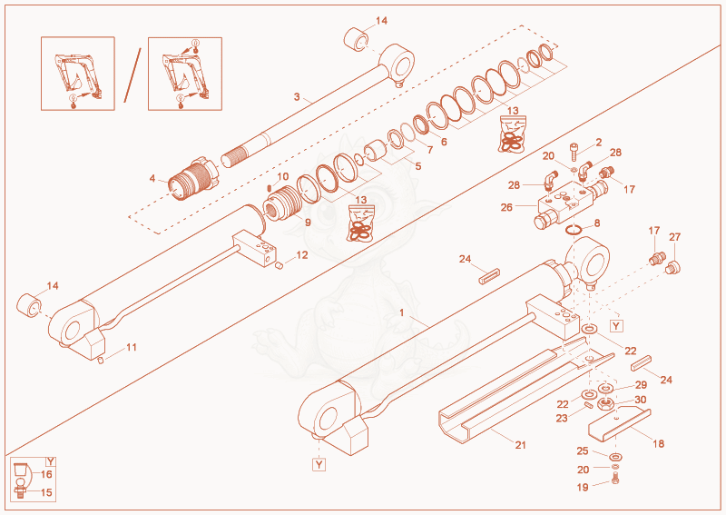 Exploded parts diagram of the LIFTING ARM CYLINDER (OPTION) of a Wacker Neuson 2404, with numbered balloons