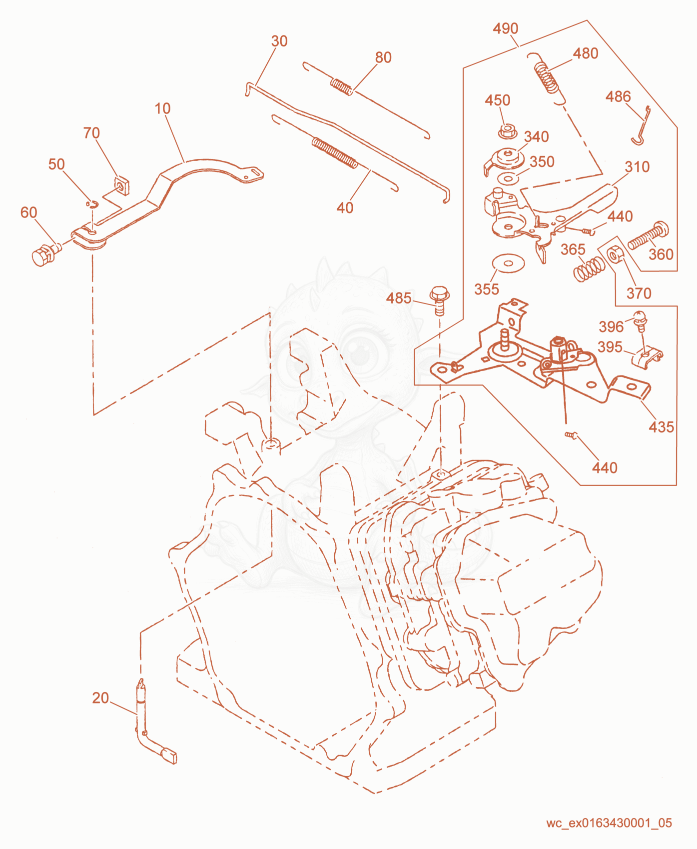 Despiece del Governor Lever de una máquina Wacker Neuson CT48-9, con globos numerados