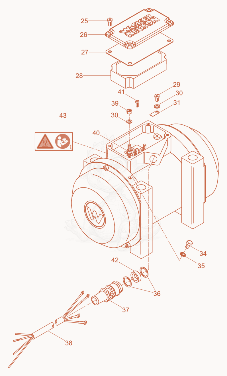 Exploded parts diagram of the External Vibrator cpl. of a Wacker Neuson AR44/3/230VARIO, with numbered balloons