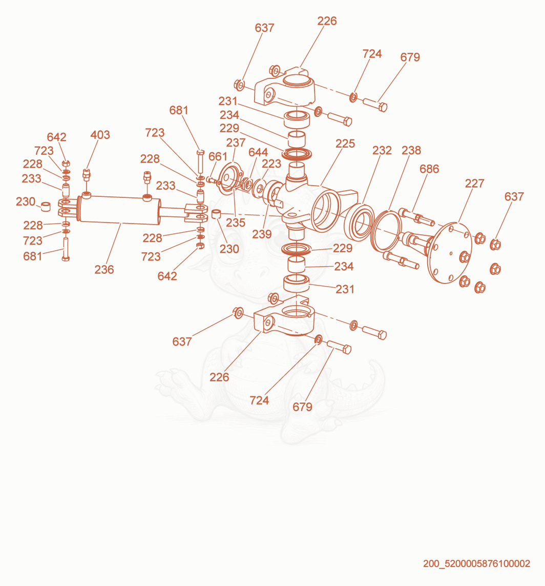 Exploded parts diagram of the Articulated Steering Joint/Steering Cylinder of a Wacker Neuson RD27-120, with numbered balloons