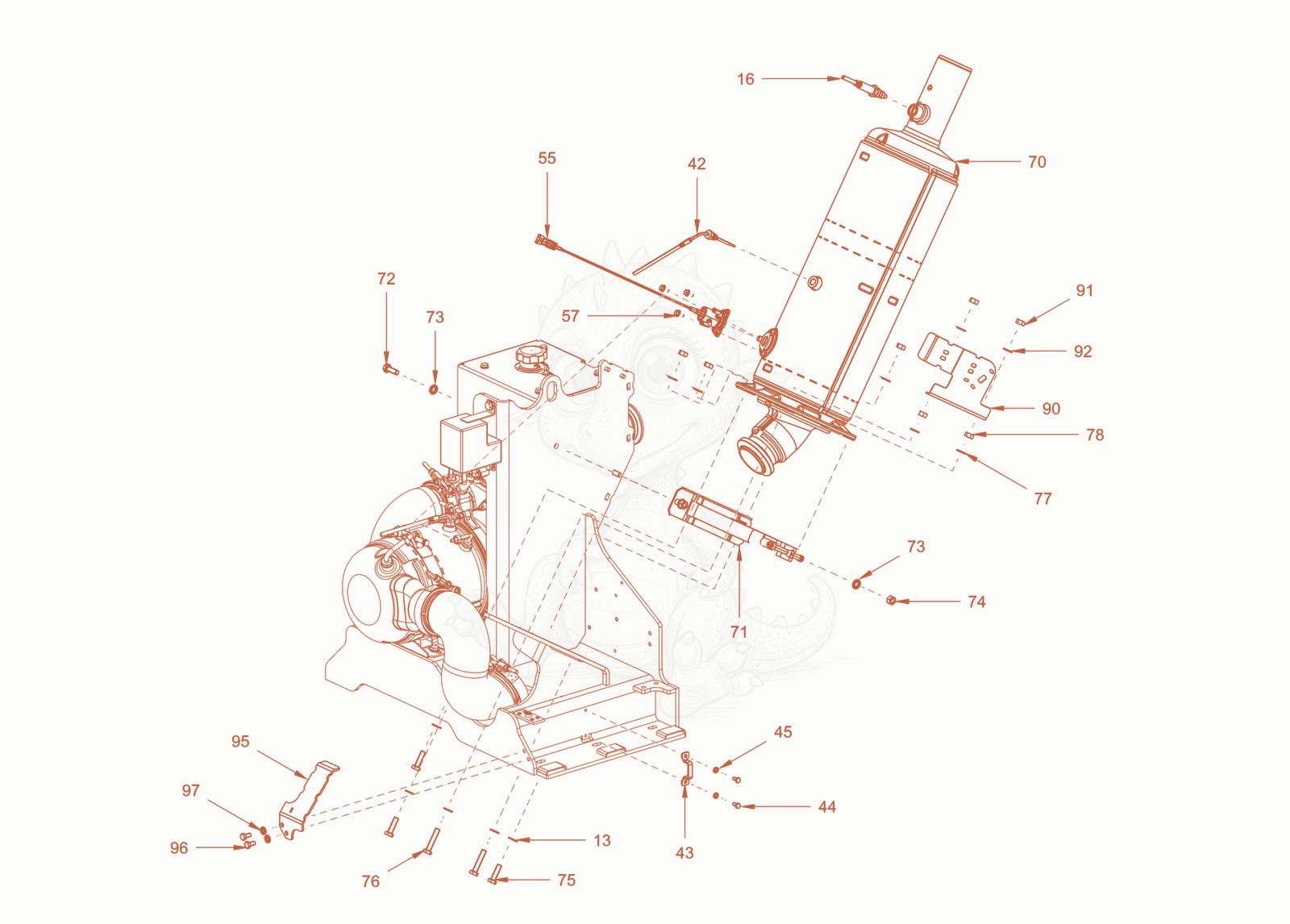 Exploded parts diagram of the exhaust aftertreatment of a Wacker Neuson RC110PROPS, with numbered balloons