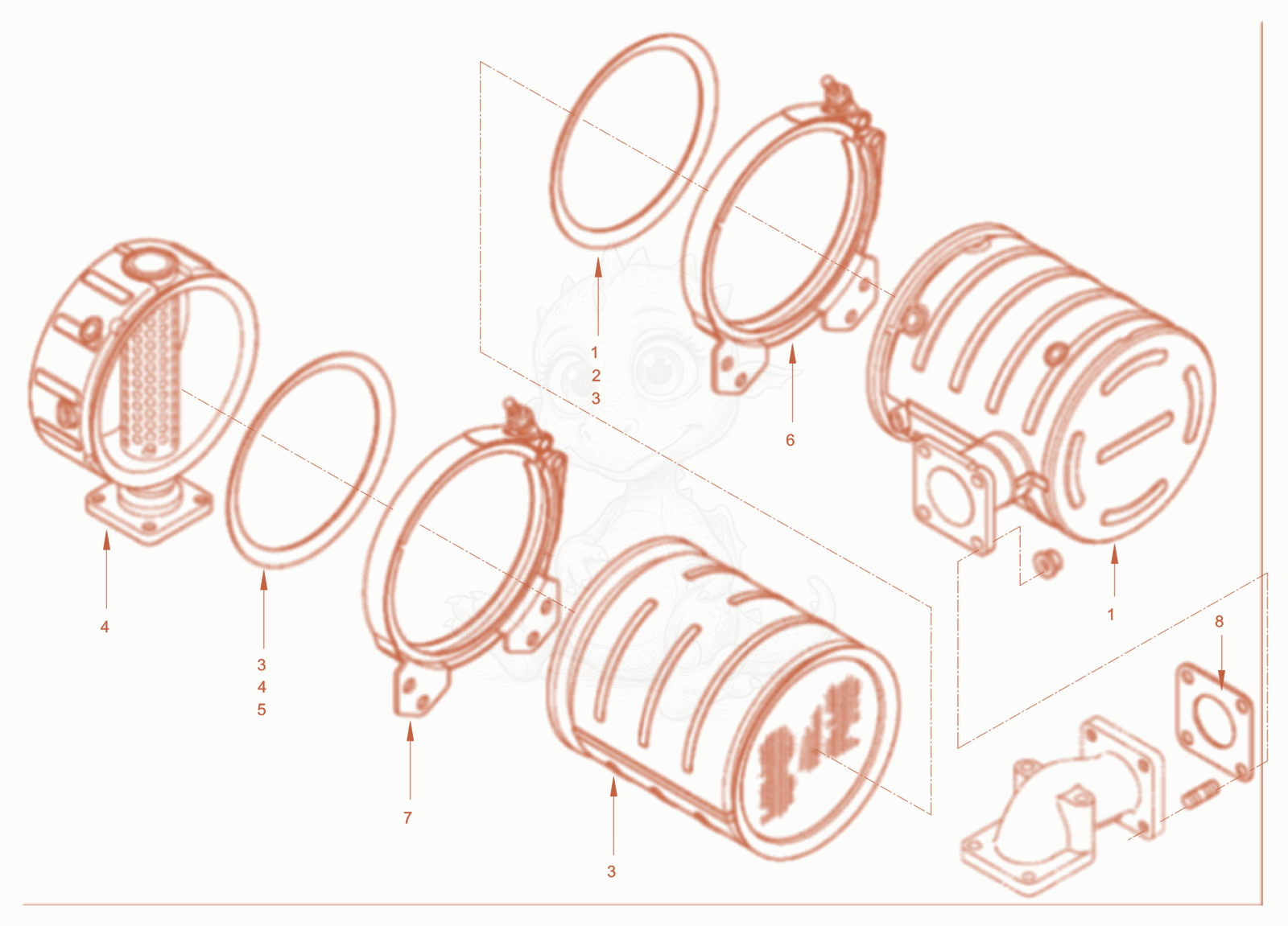 Exploded parts diagram of the Exhaust aftertreatment of a Wacker Neuson RD40-130, with numbered balloons