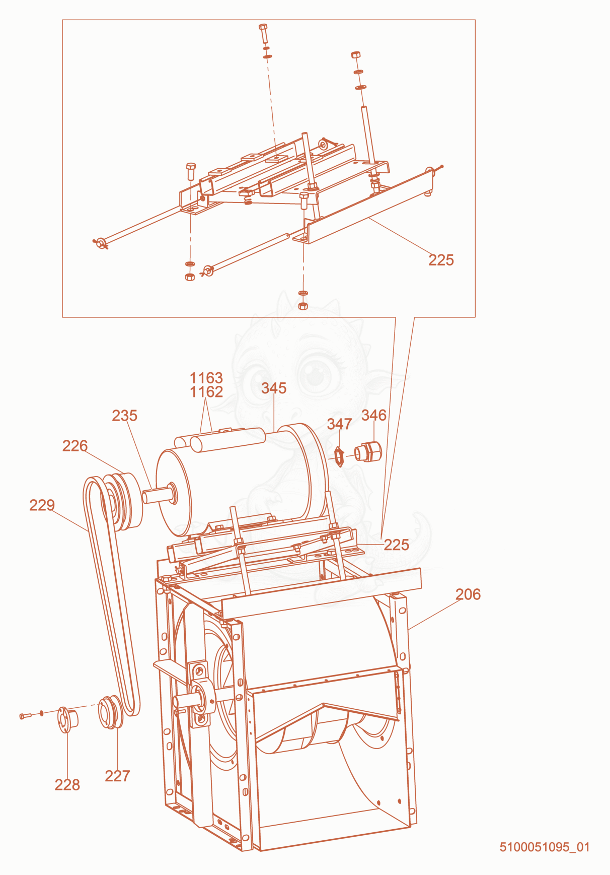 Exploded parts diagram of the Blower of a Wacker Neuson HI1000, with numbered balloons