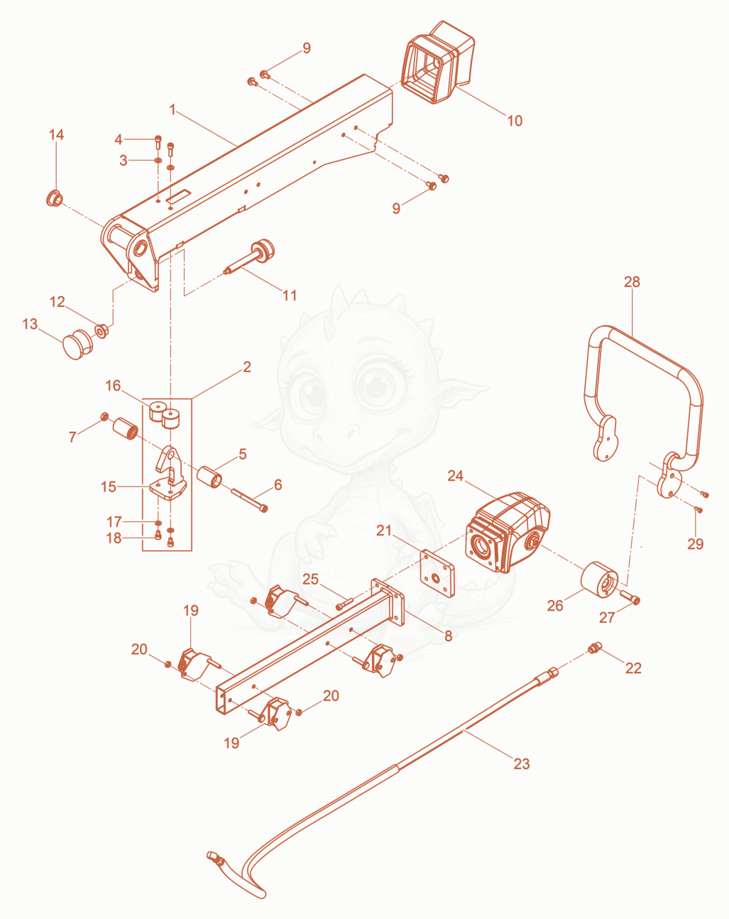 Exploded parts diagram of the Center Pole cpl. of a Wacker Neuson DPU6555HESH, with numbered balloons