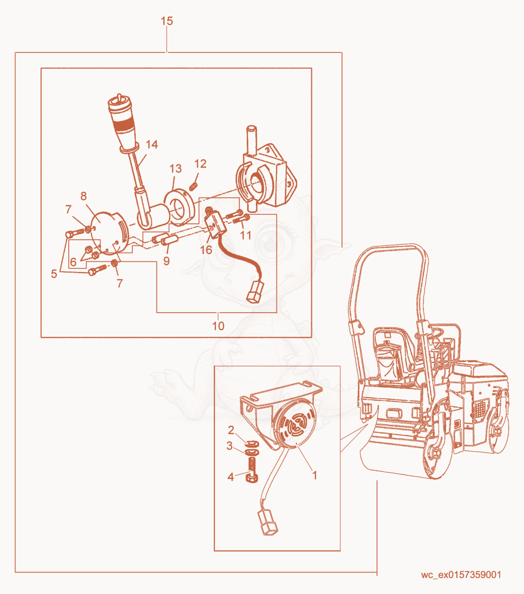 Exploded parts diagram of the Backup Alarm Kit of a Wacker Neuson RD15, with numbered balloons