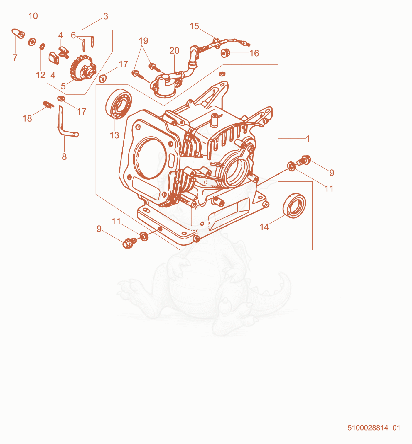 Exploded parts diagram of the Engine Block of a Wacker Neuson PDI3A(I), with numbered balloons