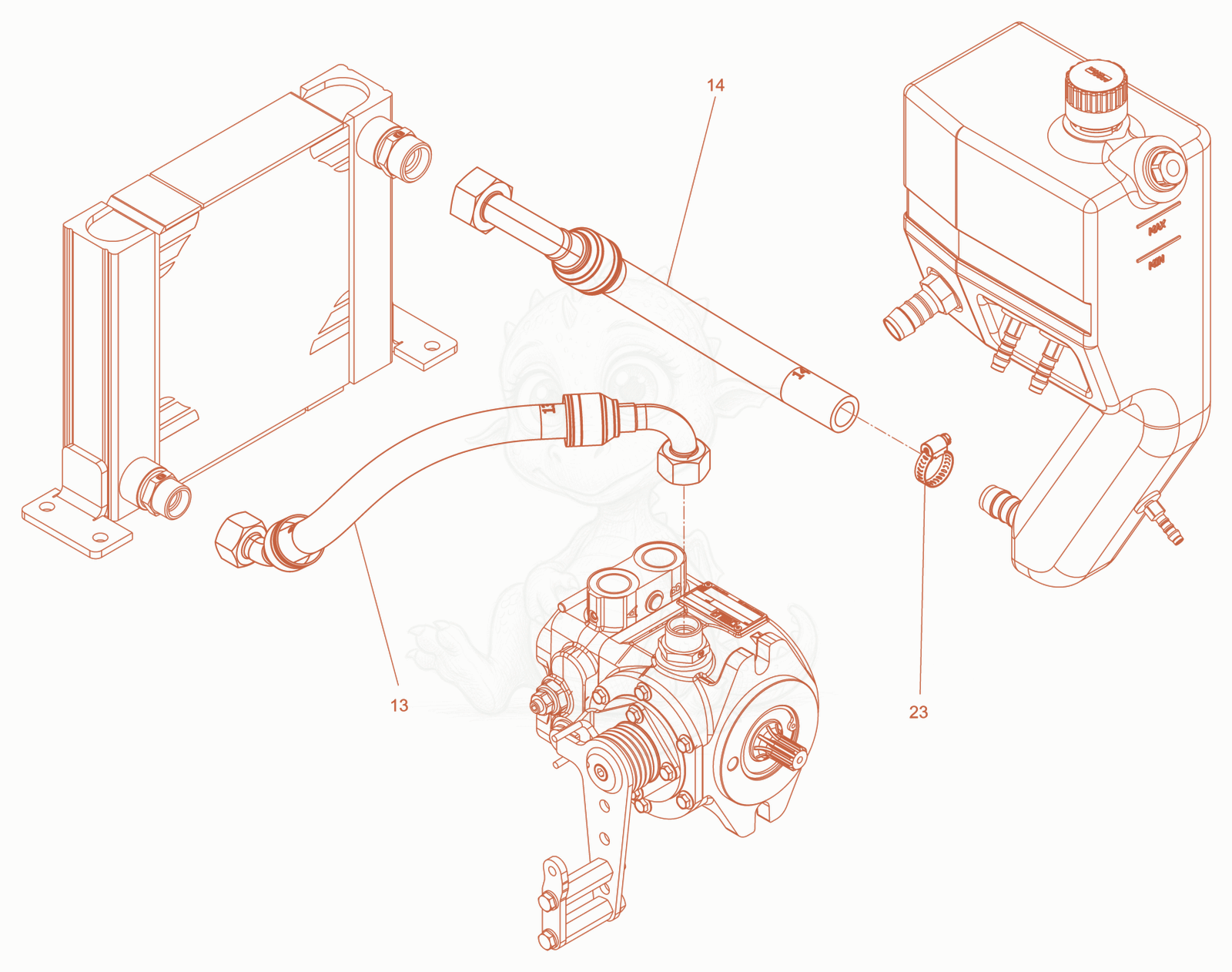 Exploded parts diagram of the Hydraulic hose - Oil Cooler of a Wacker Neuson RD7HFB, with numbered balloons