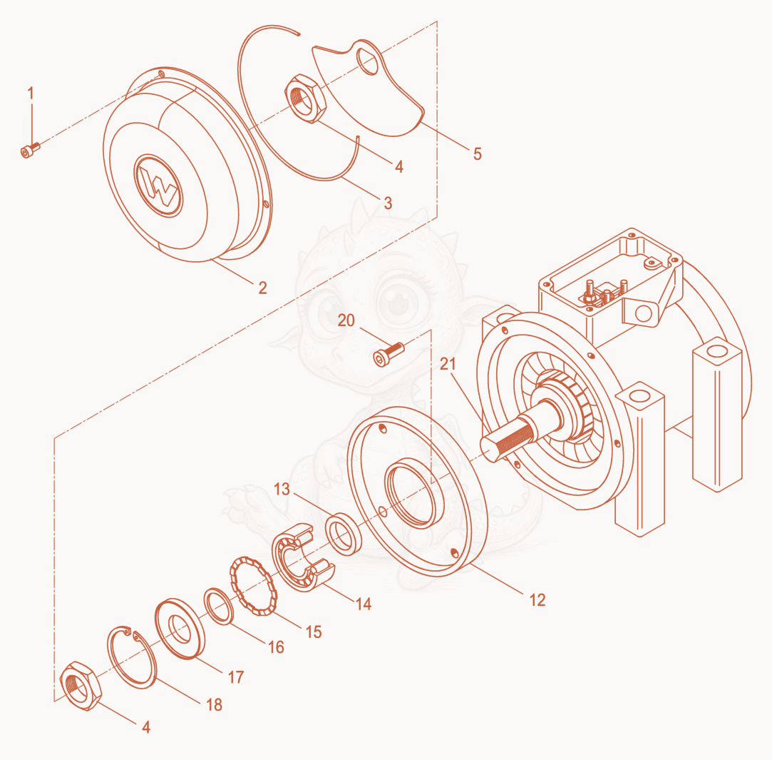 Despiece del External Vibrator cpl. de una máquina Wacker Neuson AR53/6/042, con globos numerados