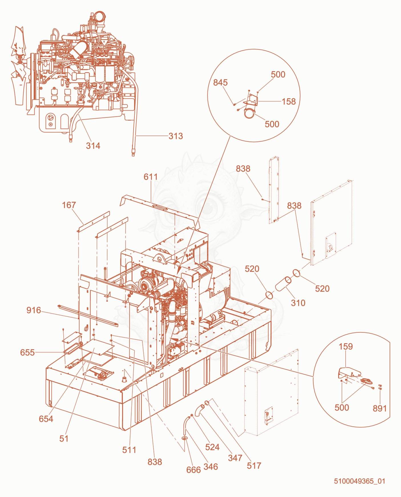 Exploded parts diagram of the Fuel Line Plumbing cpl. of a Wacker Neuson G320, with numbered balloons