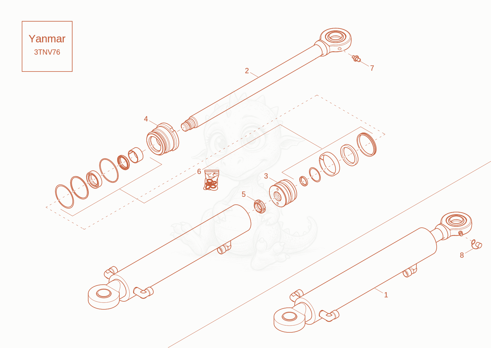 Exploded parts diagram of the BOOM OFFSET CYLINDER of a Wacker Neuson DW20-2, with numbered balloons