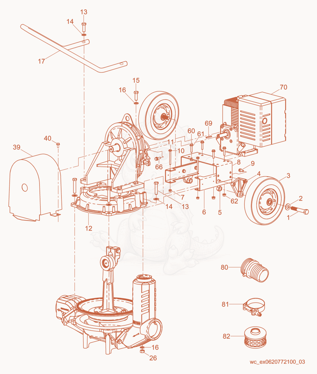 Exploded parts diagram of the Pump cpl. of a Wacker Neuson PDI2A(I), with numbered balloons