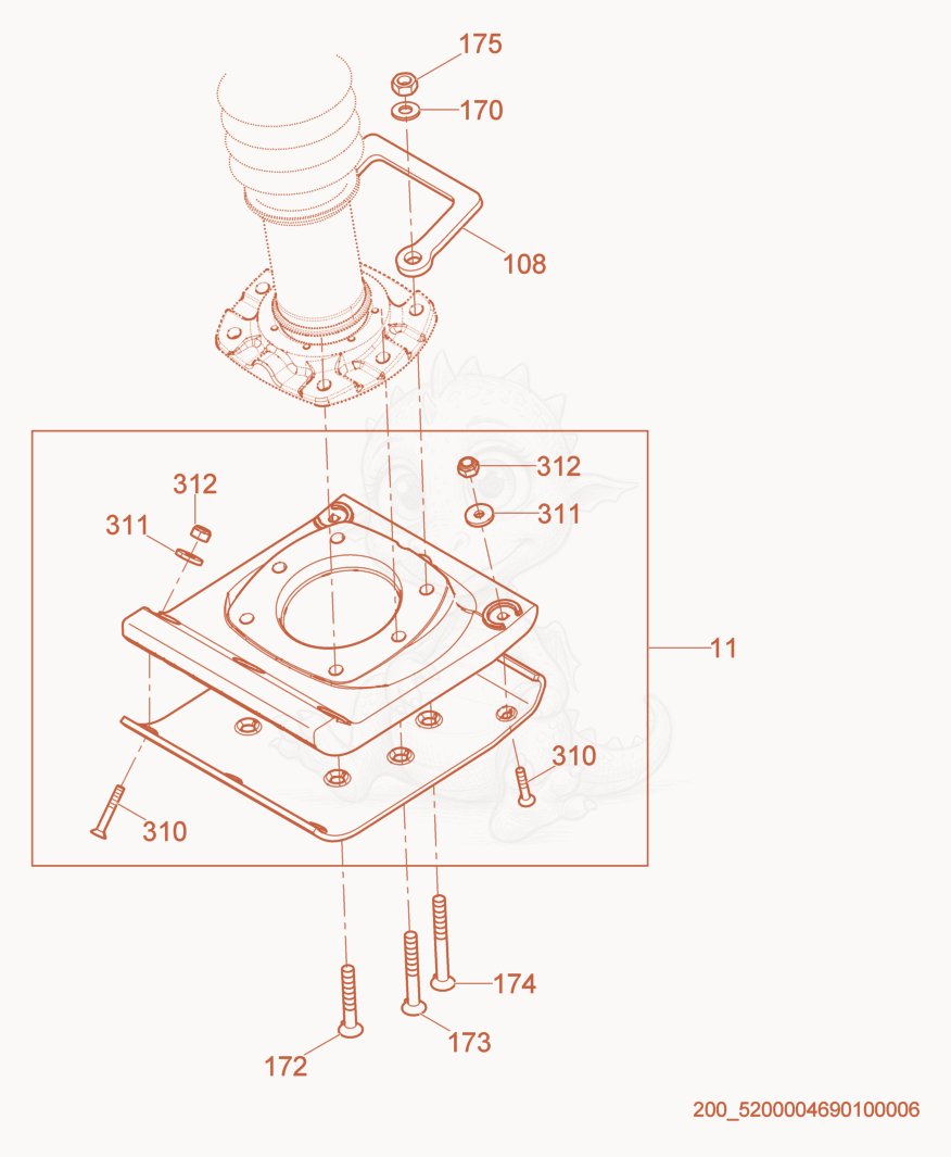 Exploded parts diagram of the Ramming Shoe of a Wacker Neuson MS62, with numbered balloons