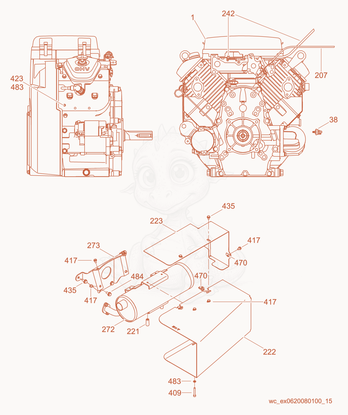 Exploded parts diagram of the Engine Compartment of a Wacker Neuson CRT36-24A, with numbered balloons