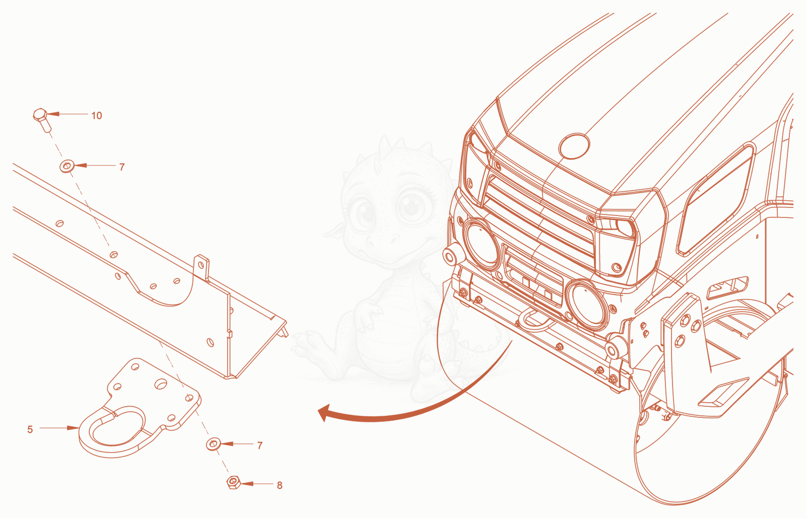 Exploded parts diagram of the trailer coupling of a Wacker Neuson RD18-100SE, with numbered balloons