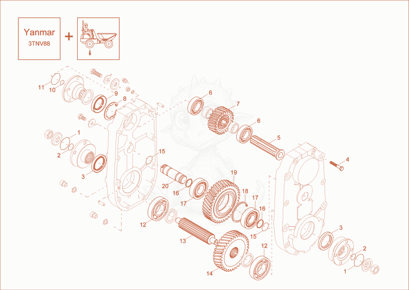 Despiece del distributor gear-box 2 option de una máquina Wacker Neuson DW30, con globos numerados