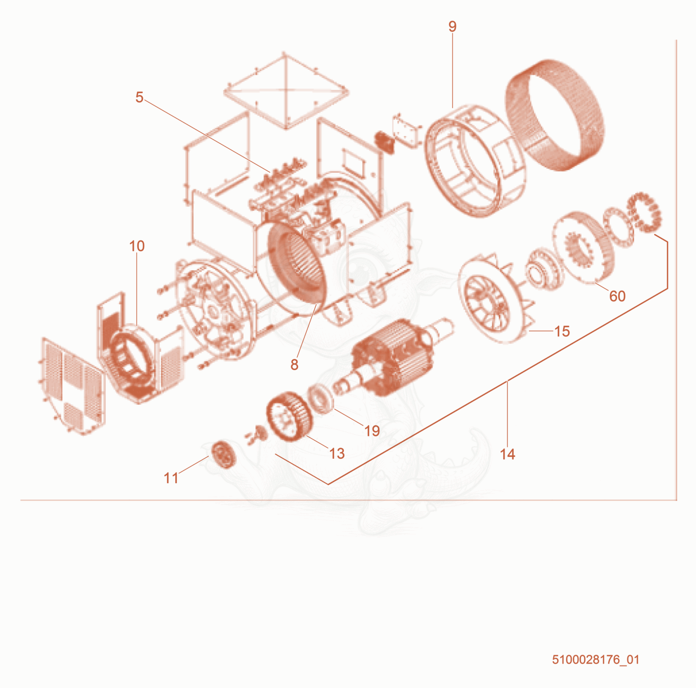 Exploded parts diagram of the Generator cpl. of a Wacker Neuson G625, with numbered balloons