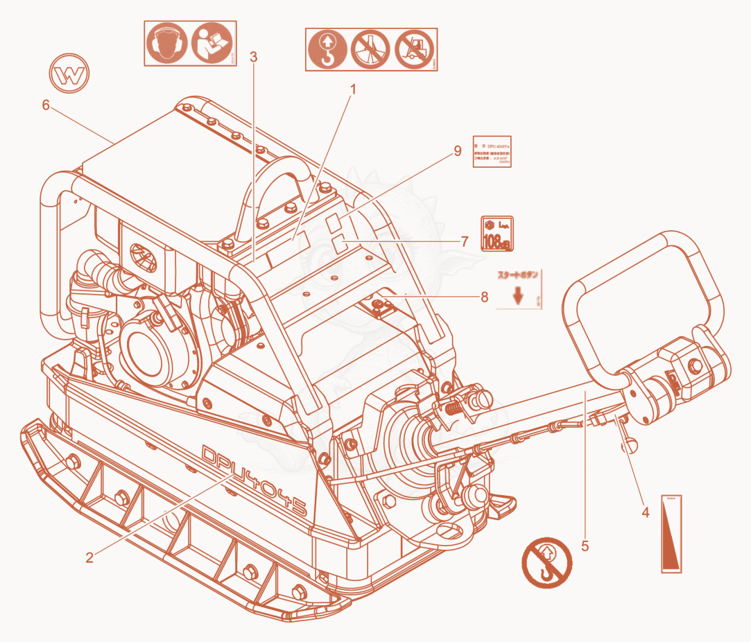 Exploded parts diagram of the Labels of a Wacker Neuson DPU4045YE, with numbered balloons