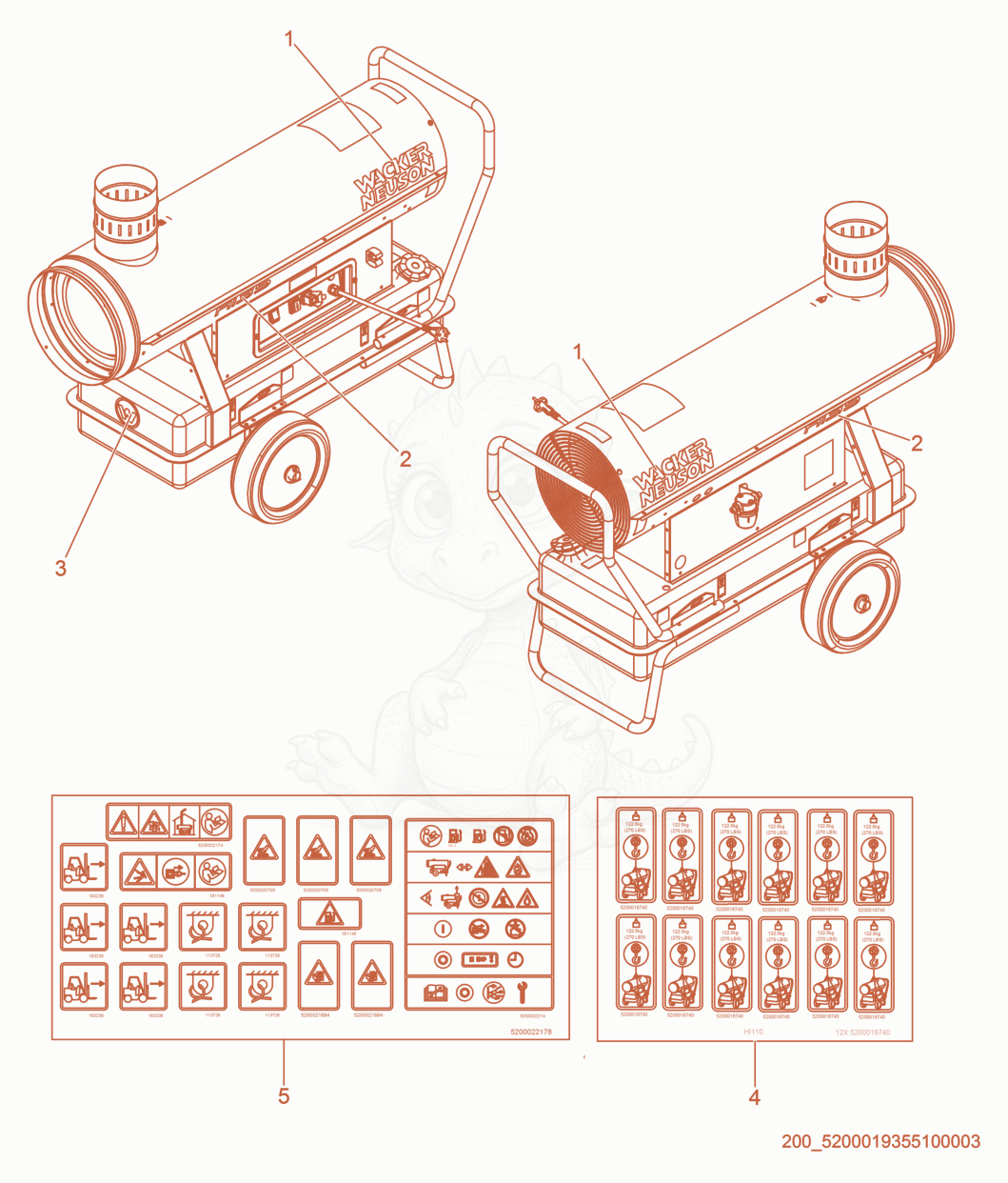 Despiece del Labels de una máquina Wacker Neuson HI35, con globos numerados