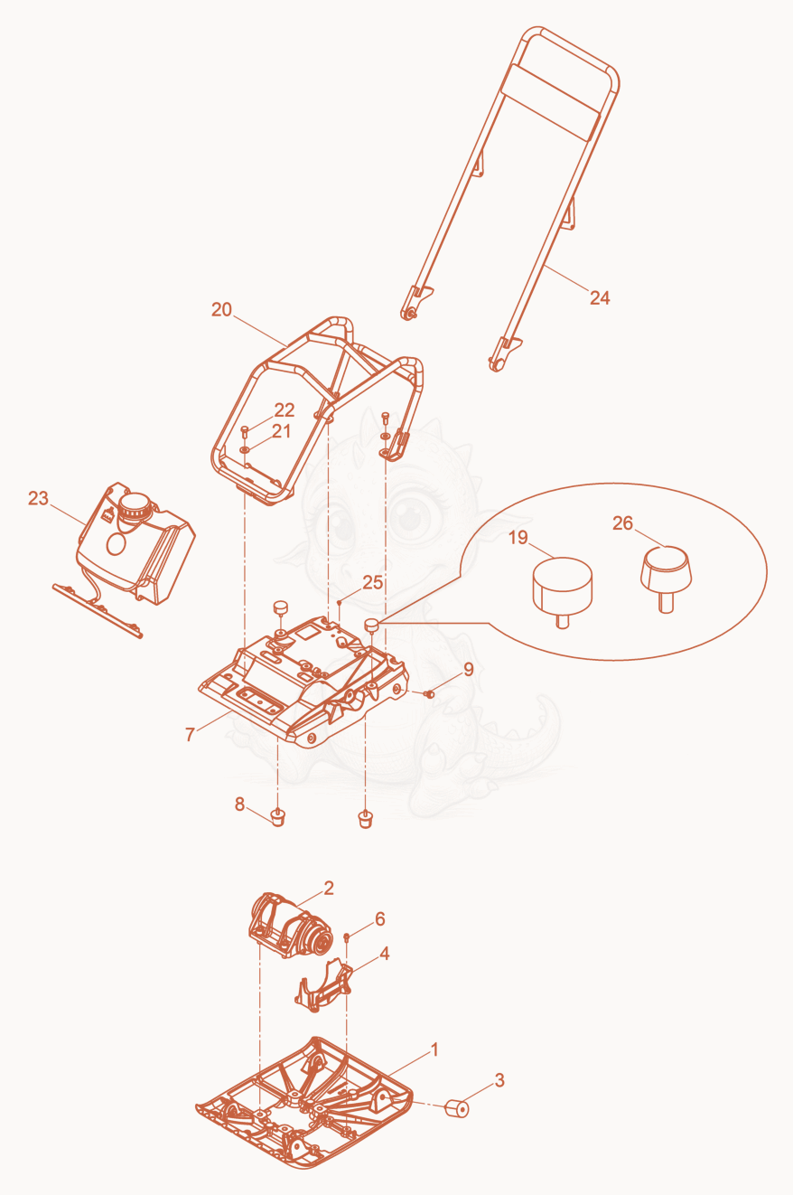 Exploded parts diagram of the Vibratory Plate cpl. of a Wacker Neuson WP1550AWCN, with numbered balloons